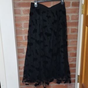 Chicwish Black Floral Flocked Midi Skirt